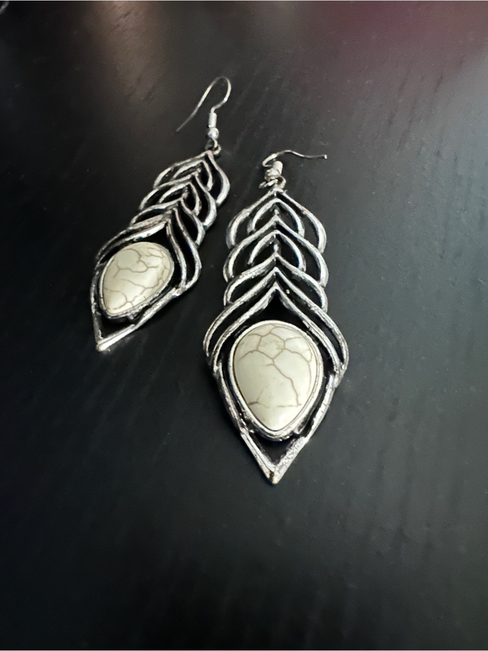 Silver Drop Earrings with Ivory Stone Accent